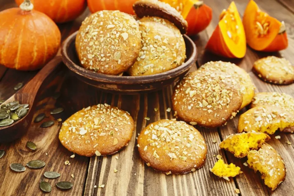 biscotti zucca e banana con fette di zucca per decorazione